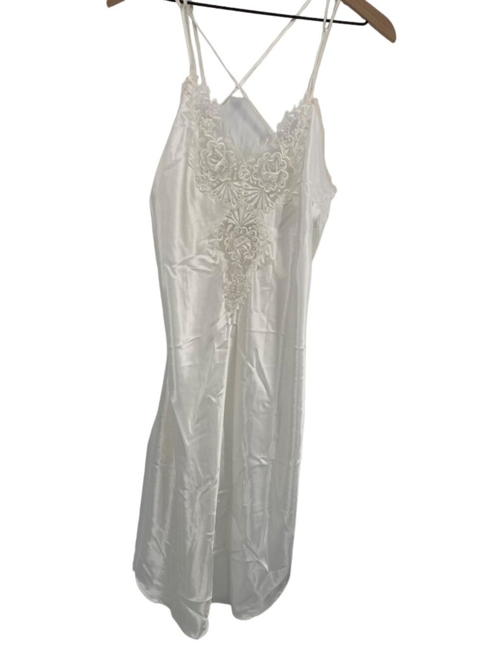 VTG DENTELLE Embroidered Bridal Liquid 2nd Skin Satin Babydoll Nightgown Gown me